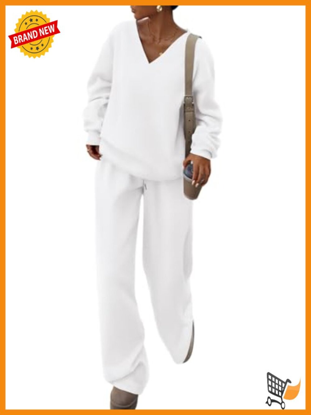 2 Piece Sweatsuit Set V Neck Pullover & Wide Leg Sweatpants Womens Loungewear
